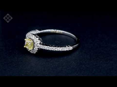 Alicia Yellow Diamond Halo Engagement Ring 0.55ct in 18K White Gold