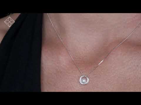 Pearl and Diamond Circle Stellato Necklace in 9K White Gold