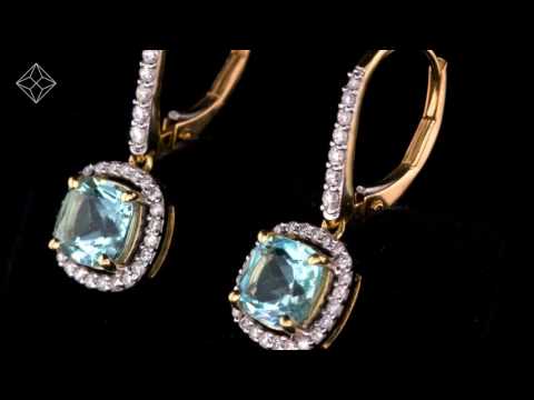 2ct Blue Topaz and Lab Diamond Halo Earrings 9KW Gold Asteria
