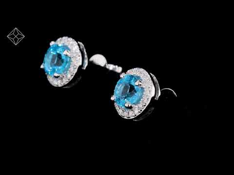 Swiss Blue Topaz and Diamond Halo Stellato Earrings in 9K White Gold
