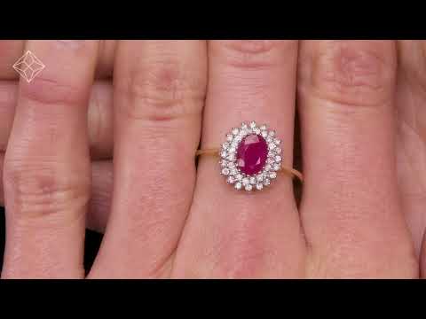 Ruby 7 x 5mm And Diamond 9K Gold Ring