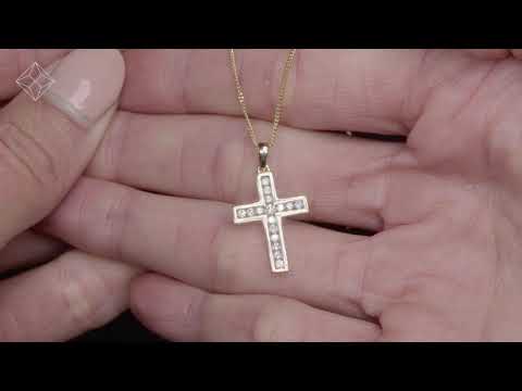 Lab Diamond Cross Pendant Necklace Channel Set 0.25ct H/Si in 9K Gold