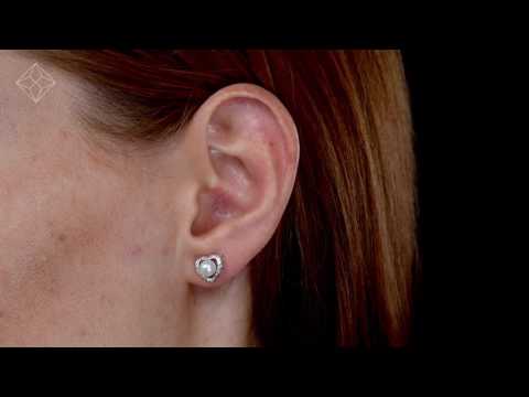 Stellato Collection Pearl and Diamond Heart Earrings in 9K White Gold