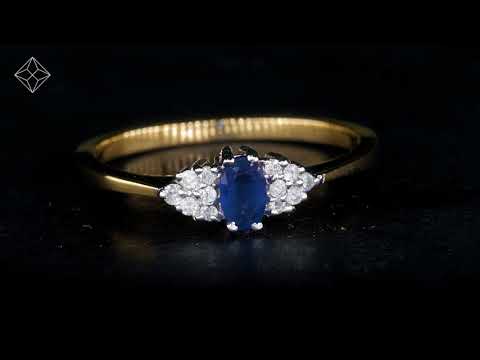 Sapphire 5 x 3mm And Diamond 9K Gold Ring A3227