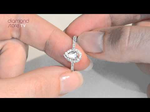 Halo Engagement Ring Ella 0.81ct VS Pear Shape Diamond 18K White Gold