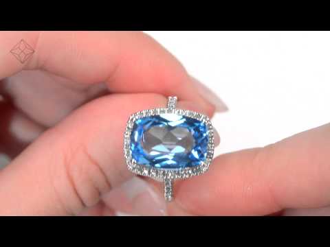 Blue Topaz 6.83CT And Diamond 9K White Gold Ring