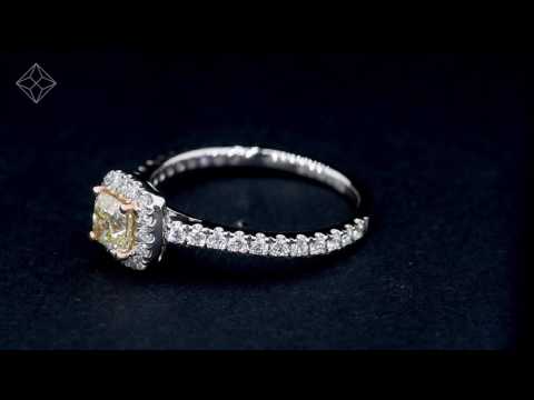 Katarin Yellow Diamond Halo Engagement Ring 1.08ct Platinum