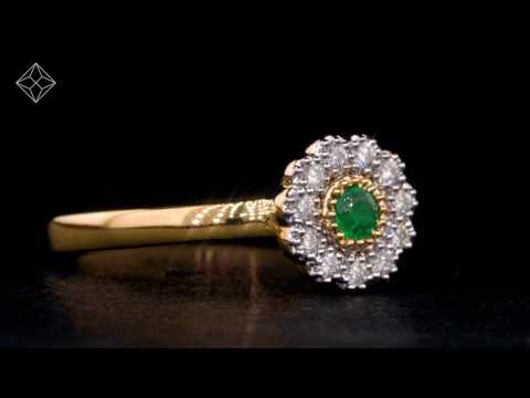 Emerald and Diamond Halo Ring in 18K White Gold - Asteria Collection