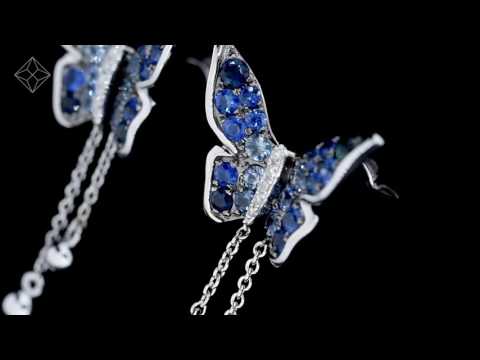 Stellato Collection Sapphire Butterfly Diamond Earrings 9K White Gold