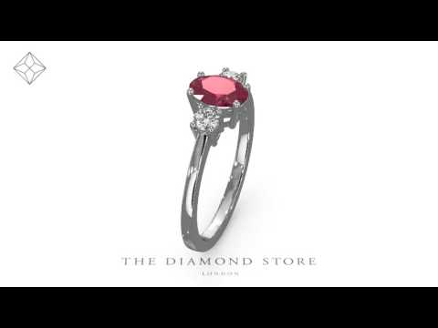 18K White Gold Diamond Ruby Ring 7 x 5mm Oval - N4334Y