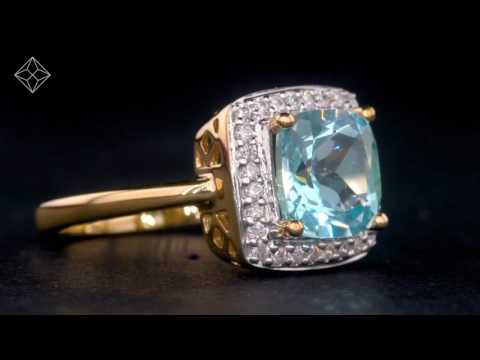 2ct Blue Topaz and Lab Diamond Ring 9K White Gold - Asteria