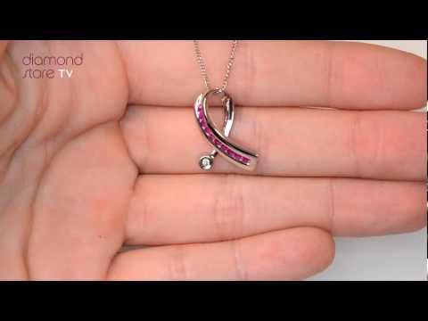 Ruby 0.33CT And Diamond 9K White Gold Ribbon Pendant Necklace