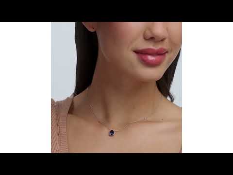 Astra 3.20ct Lab Sapphire and Diamond Solitaire Pear Cut Necklace in 18K Gold Vermeil