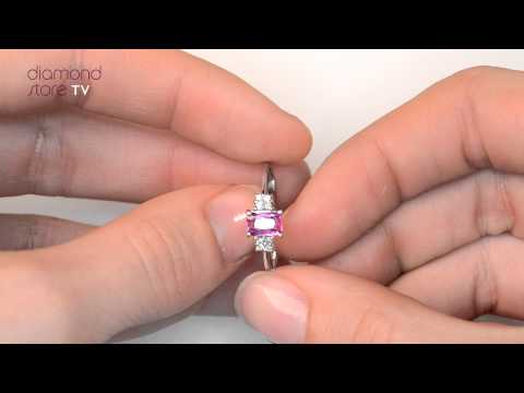 9K White Gold Diamond Pink Sapphire Ring 0.06ct