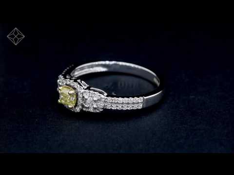 Isabella Yellow Diamond Halo Engagement Ring 0.53ct in 18K White Gold