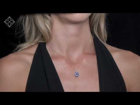 1.40ct Sapphire Asteria Diamond Halo Pendant Necklace in 18K Gold