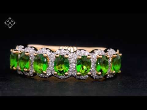 Emerald and Diamond Halo Eternity Ring 18KW Gold Asteria Collection
