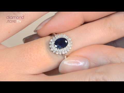 Sapphire 7 x 5mm And Diamond 18K White Gold Ring FET35-UY