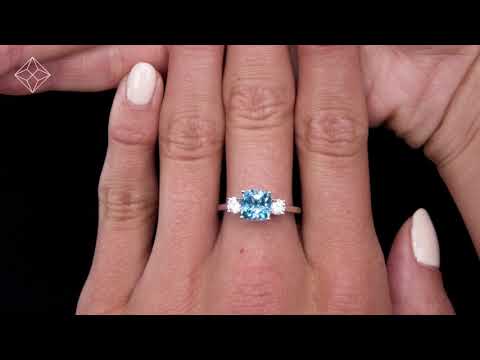 2.50ct Cushion Cut Blue Topaz Diamond Asteria Ring in 18K White Gold