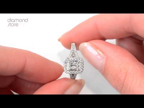 Halo Engagement Ring 0.65ct Prince Cut H/SI Diamonds 18K White Gold