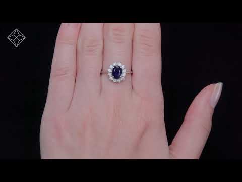 Sapphire Ring With Lab Diamond Halo 7 x 5mm Set in 925 Silver
