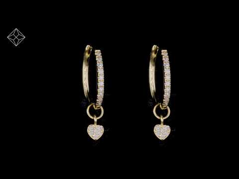 Stellato Diamond Encrusted Huggie Heart Charm Earrings 0.11ct in 9K Gold
