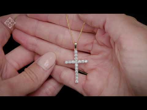 1ct Lab Diamond Cross Claw Set Necklace Pendant H/Si in 9K Gold
