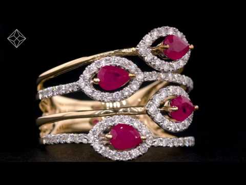 Ruby and Lab Diamond Halo Statement Ring in 9K Gold - Asteria