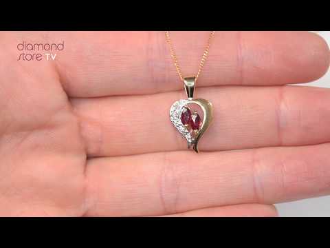 Ruby 5 x 3mm And Diamond 9K Yellow Gold Pendant Necklace