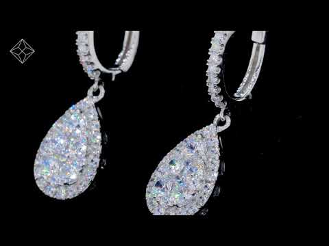Diamond Pear Cluster Earrings Pave 1.4ct Set in 18K White Gold