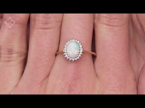 Opal 8 x 6mm And Diamond 9K Yellow Gold Ring