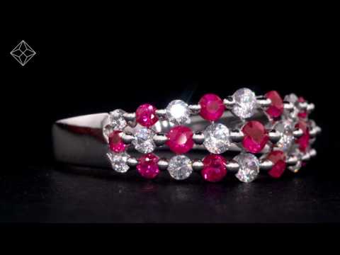 Ruby and Lab Diamond 3 Row Ring in 9K White Gold - Asteria Collection