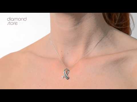 Emerald 0.22CT And Diamond 9K White Gold Ribbon Pendant Necklace