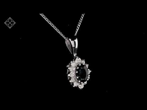 Sapphire and Diamond Cluster Pendant Necklace 6x4mm in 9K White Gold