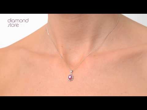 Ruby 1.00CT And Diamond 9K White Gold Pendant Necklace