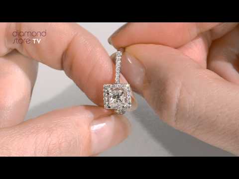 Halo Engagement Ring Ella 18K Gold Diamond Princess Cut 0.82ct SI