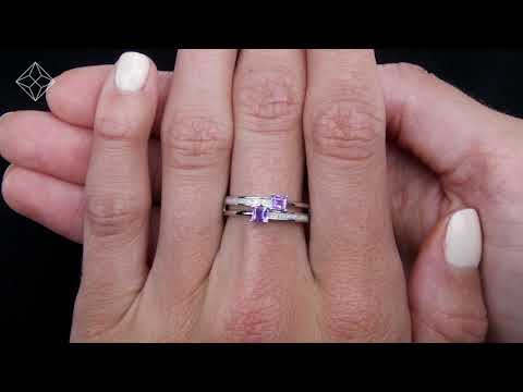 Twin Amethyst and Diamond Stellato Ring in 9K White Gold