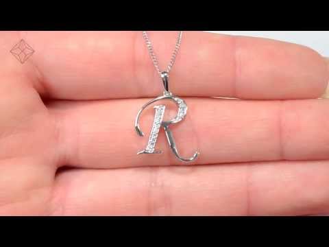 9K White Gold Diamond Initial 'R' Necklace 0.05ct