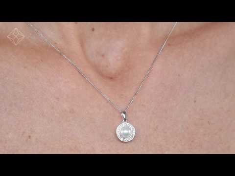 Pearl and Diamond Halo Stellato Pendant Necklace in 9K White Gold