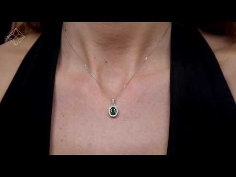 Emerald 0.70CT And Diamond 18K White Gold Pendant Necklace