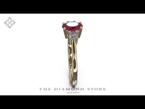 Ruby 7 x 5mm And Diamond 18K Gold Ring