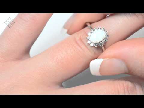 Opal 7 x 5mm And Diamond 925 Sterling Silver Ring