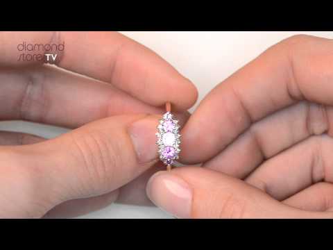 Pink Sapphire and 0.12ct Diamond Ring 9K Yellow Gold