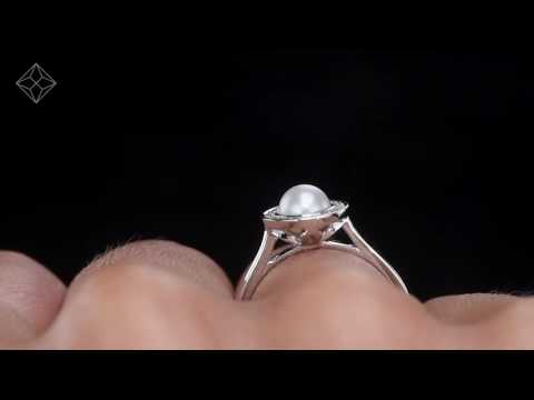 Pearl and Diamond Stellato Ring 0.08ct in 9K White Gold