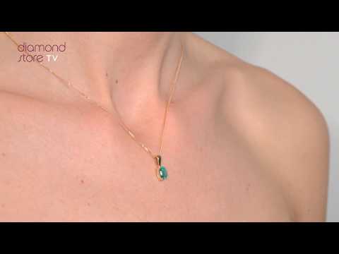 Emerald 7 x 5mm 18K Yellow Gold Pendant Necklace