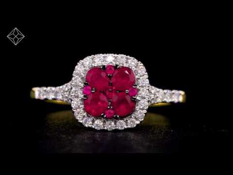 Ruby and Diamond Halo Square Ring in 18K Gold - Asteria Collection