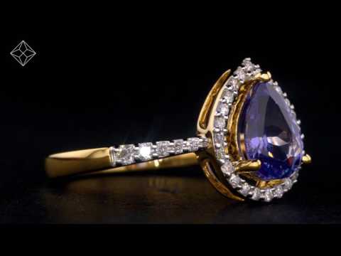 Tanzanite and Diamond Pear Halo Ring in 18K Gold - Asteria Collection