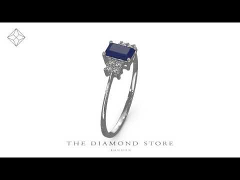 Sapphire 6 x 4mm And Diamond 18K White Gold Ring FET37-UY