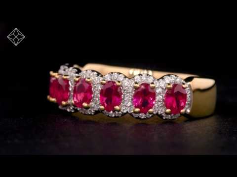 Ruby and Diamond Halo Eternity Ring in 18KW Gold - Asteria Collection