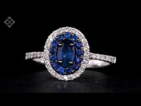 Sapphire and Diamond Double Halo Ring 18KW Gold - Asteria Collection